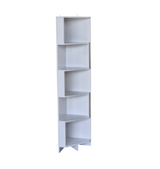 Liana 5 tie free standing corner book shelf white corner shelf.