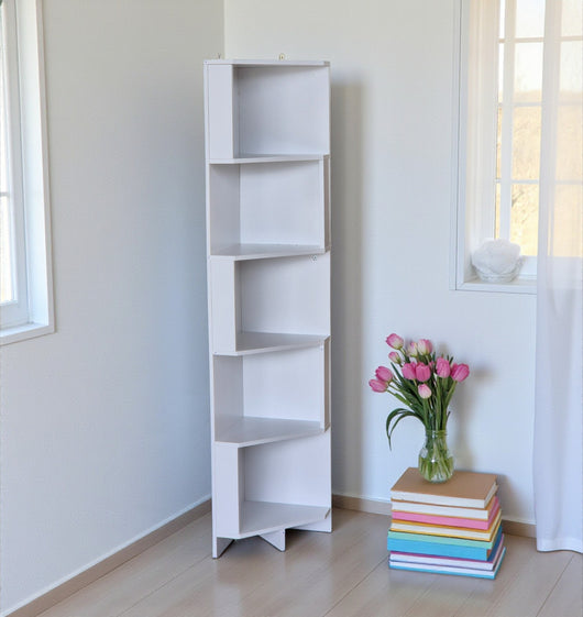 Liana 5 tie free standing corner book shelf white corner shelf.