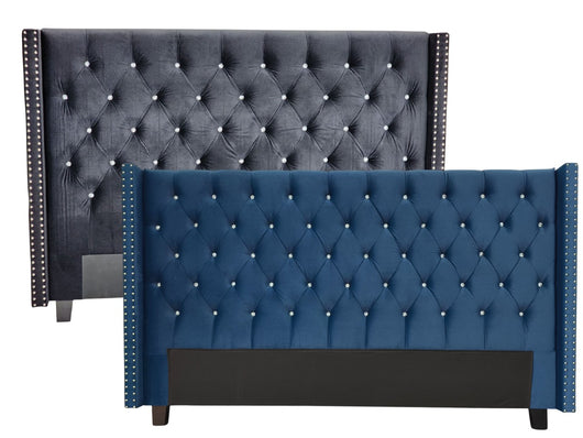 OXFORD HEADBOARD NAVY BLUE VELVET - SUPER KING