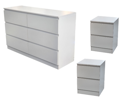 Bedroom set Liana chest 6 drawer lowboy + 2 * bedside tables white colour