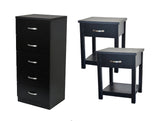 Bedroom set - classic black tall boy and 2 * bedside tables