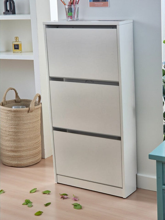 Wall-mount Shoe Cabinet with 3 Drawers plain white
