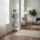 Liana 5 tie free standing corner book shelf white corner shelf.