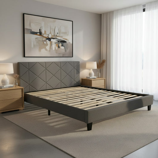 New Gary Bed Queen Size Fabric Gunmetal