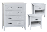 Isabella Bedroom Suite Queen size - white bed, chest drawer and 2 * bedside tables