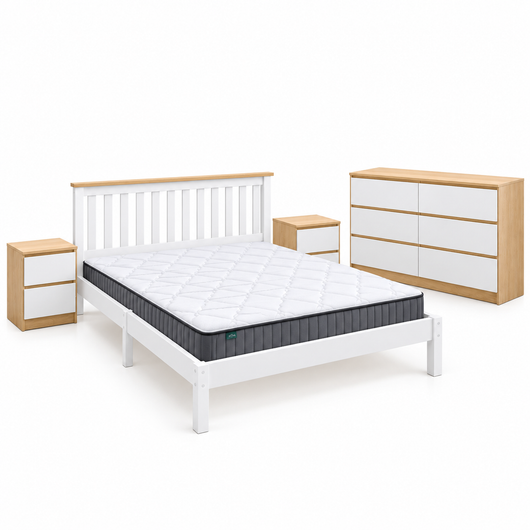 Nordic Bedroom Suite C – Queen Bed with Mattress, Dresser & 2 Bedside Tables