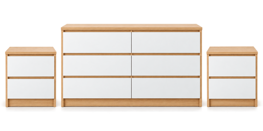 Scandinavian chest 6 drawer lowboy + 2 * bedside tables