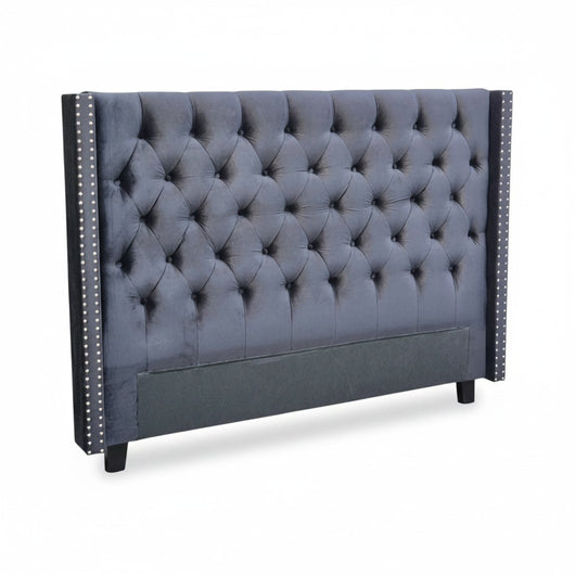 OXFORD BED FRAME QUEEN SIZE BLACK VELVET