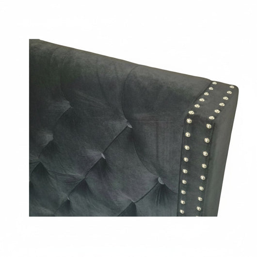 OXFORD BED FRAME QUEEN SIZE BLACK VELVET