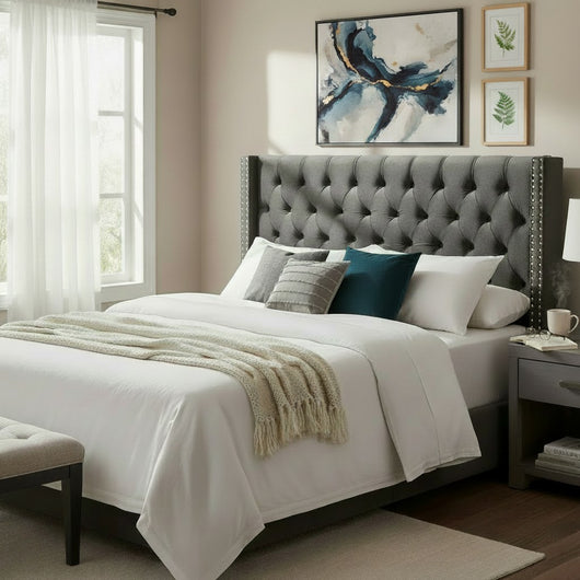 OXFORD HEADBOARD BLACK VELVET - QUEEN
