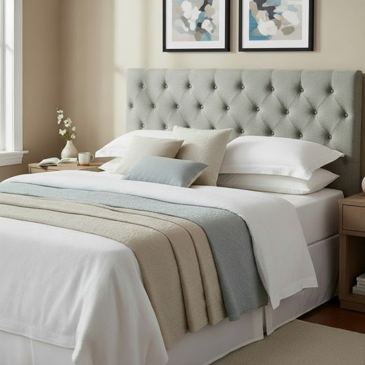 Kelly headboard buttons Queen Light Grey