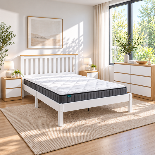 Nordic Bedroom Suite C – Queen Bed with Mattress, Dresser & 2 Bedside Tables