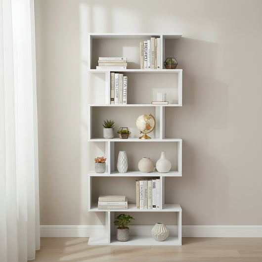 Liana 6 tie bookshelf / bookcase / display shelf white.