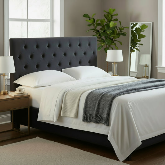 Kelly headboard buttons Queen Black velvet